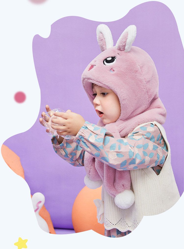 韓國lemonkid - 超萌卡通毛绒一體帽-靛藍恐龍