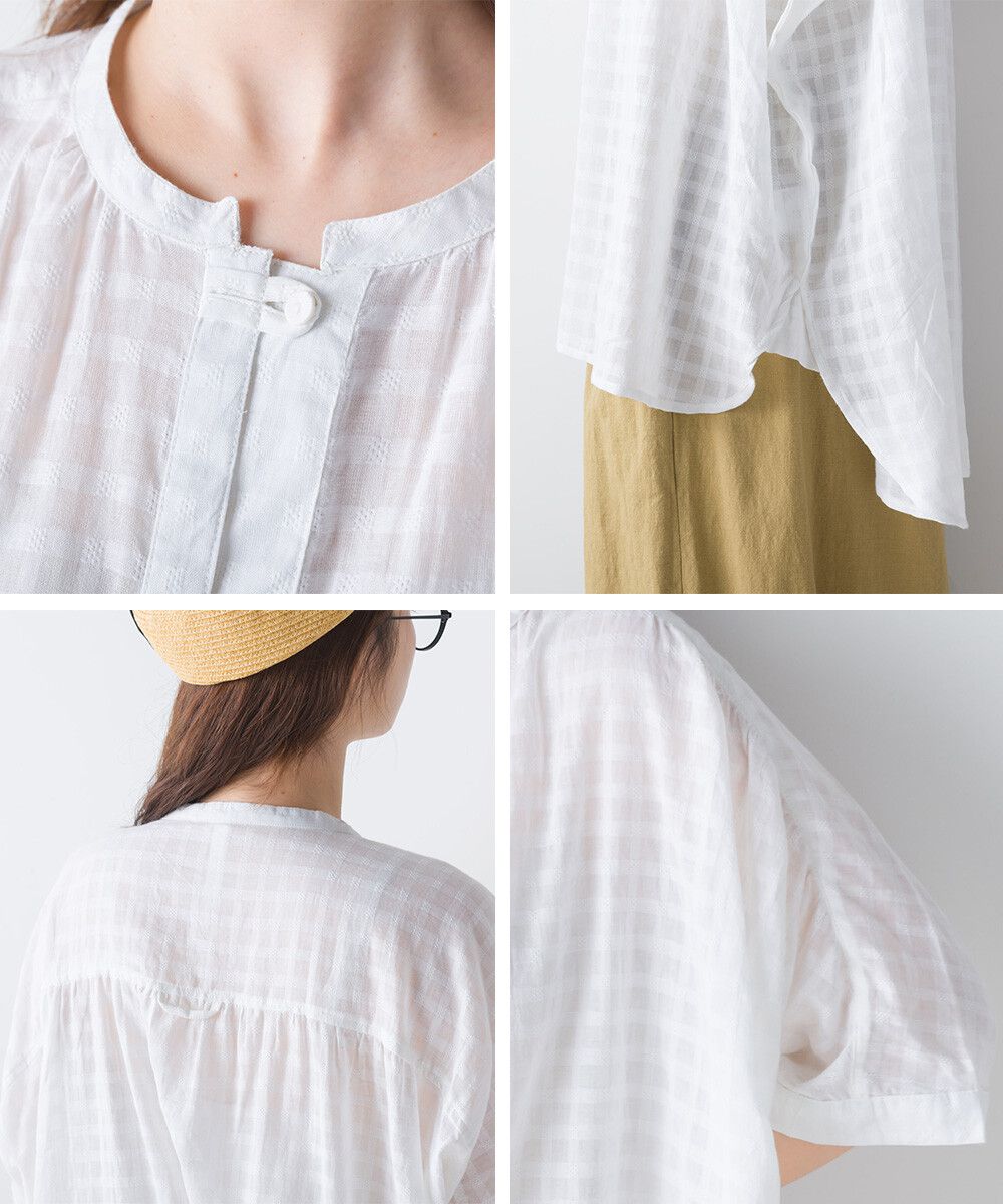 日本女裝代購 - 100%印度棉 透氣淺格紋短袖襯衫-活力紅