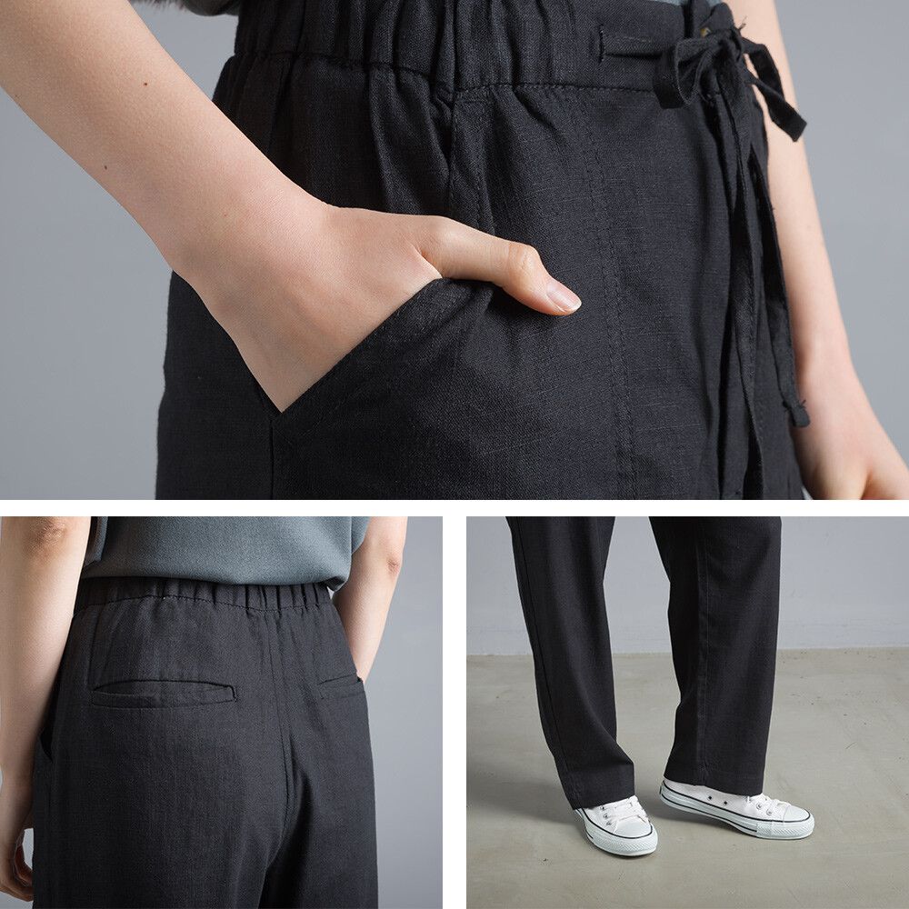 日本女裝代購 - 涼爽亞麻混紡修身長褲-淺杏