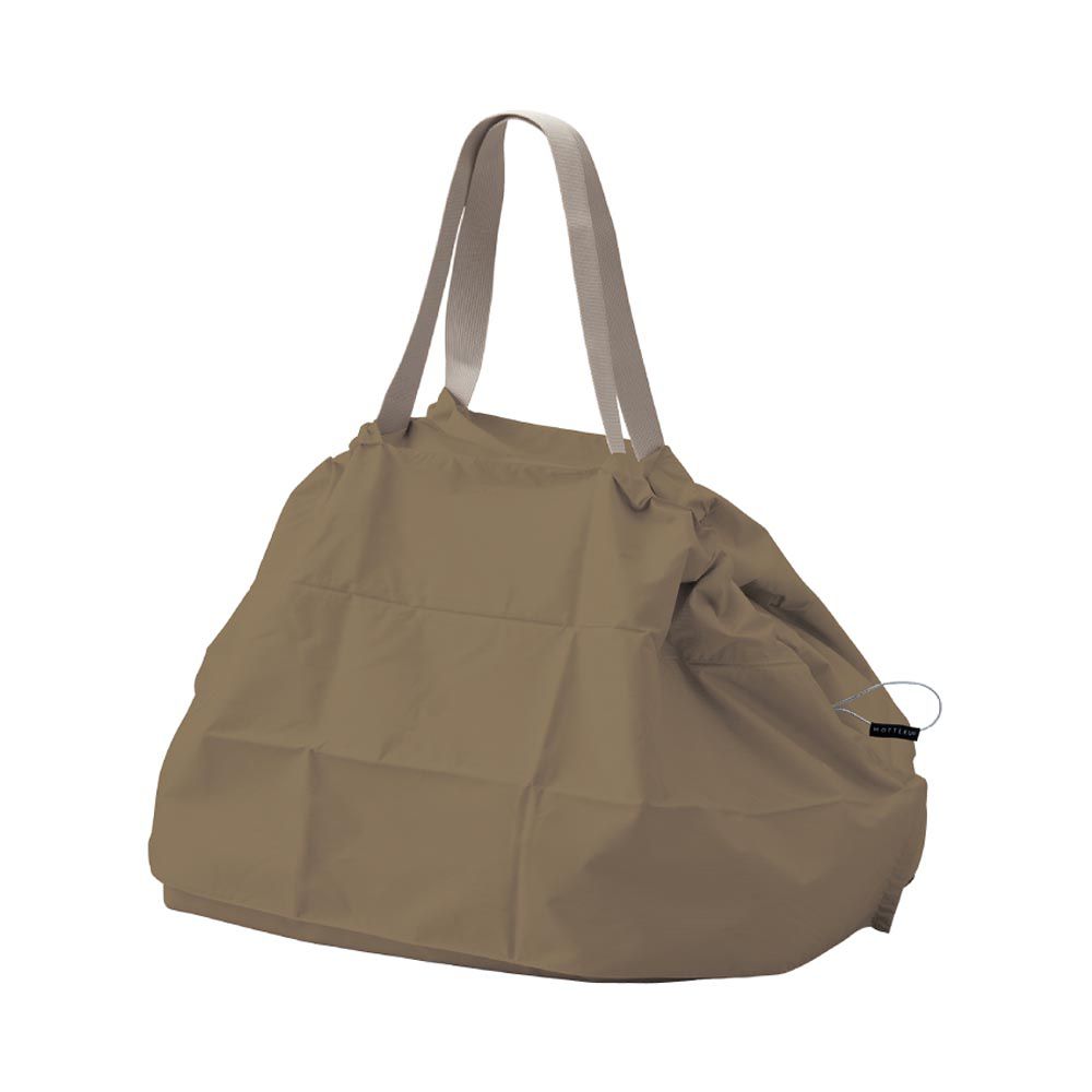 日本 MOTTERU - 輕薄折疊大容量保冷肩背包/購物袋(可掛購物籃)-卡其棕 (53L)
