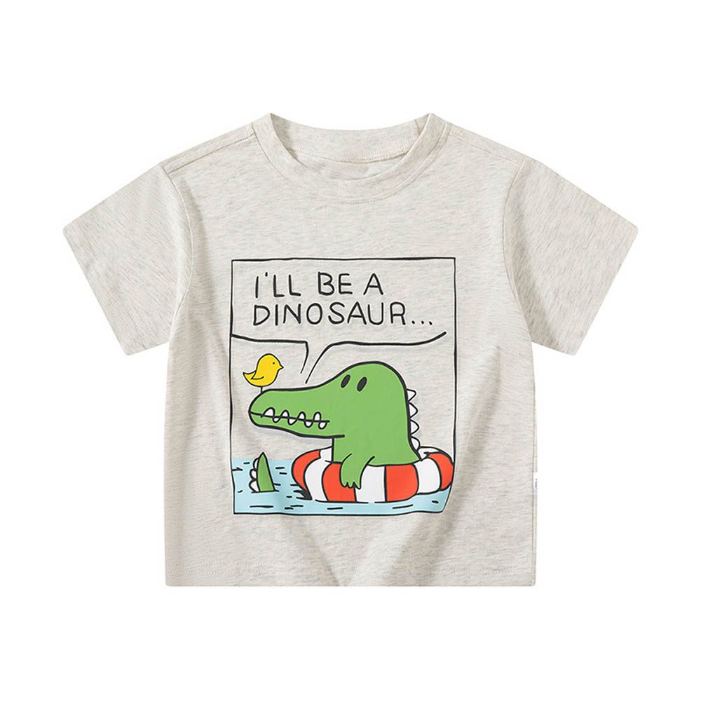 純棉短袖上衣-鱷魚戲水-花灰