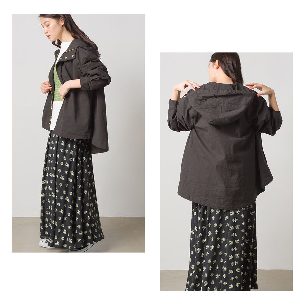 日本 OMNES - 純棉刷舊連帽風衣外套-淺灰綠