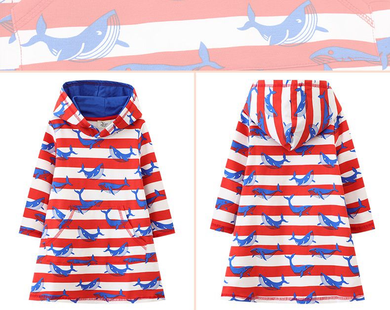 Jumping meters - 連帽棉質長袖連身大學T-遨遊藍鯨-紅+白