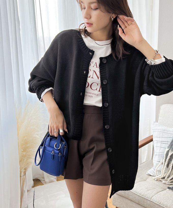 日本 Classical Elf - 雙面穿寬鬆針織鈕釦開襟衫-淺摩卡