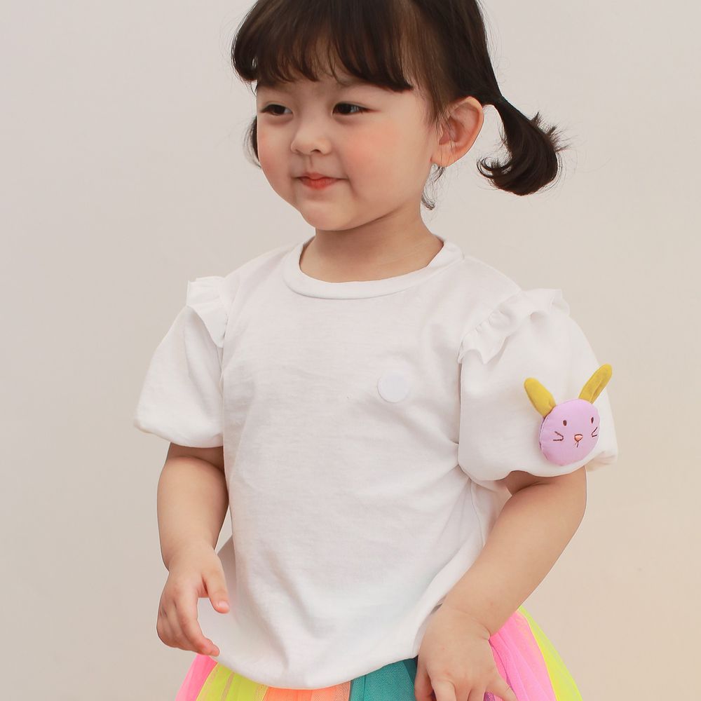 韓國 Coco Rabbit - 兔子胸針泡泡袖上衣-白