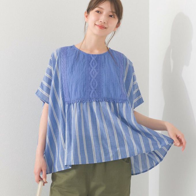 日本 OMNES - 印度棉 細節感輕透皺褶大寬袖上衣-卡其