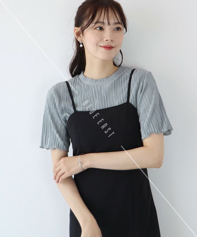 日本 BLUE EAST - 韓國製 圓領貝殼紋光澤短袖上衣-白