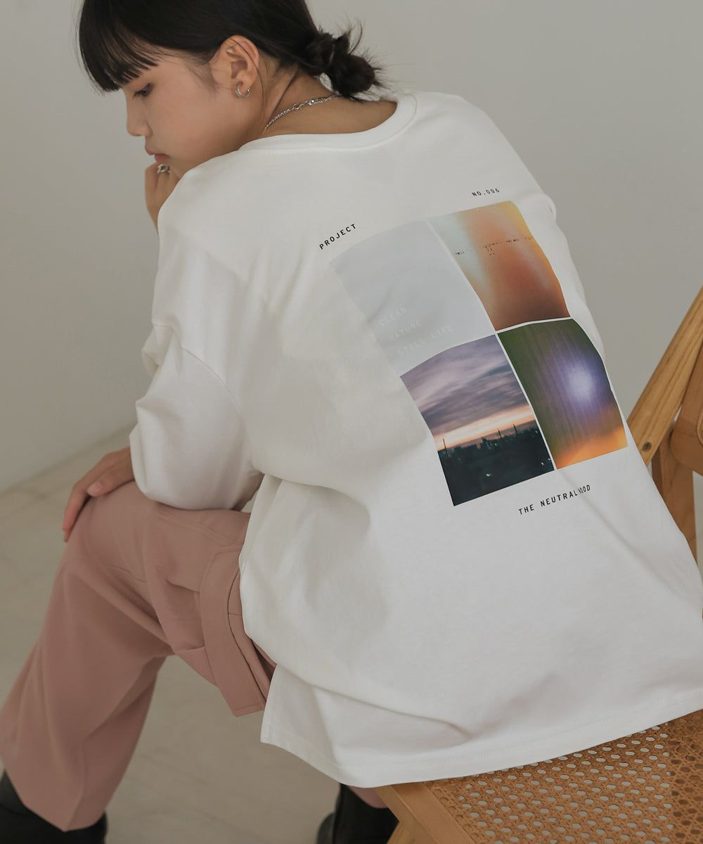 日本 Bab - 100%棉 寬鬆落肩印花長T-深灰