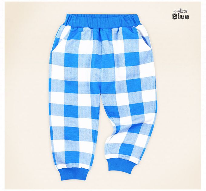 韓國 mollimelli - 水果印花大格紋長袖套裝-藍