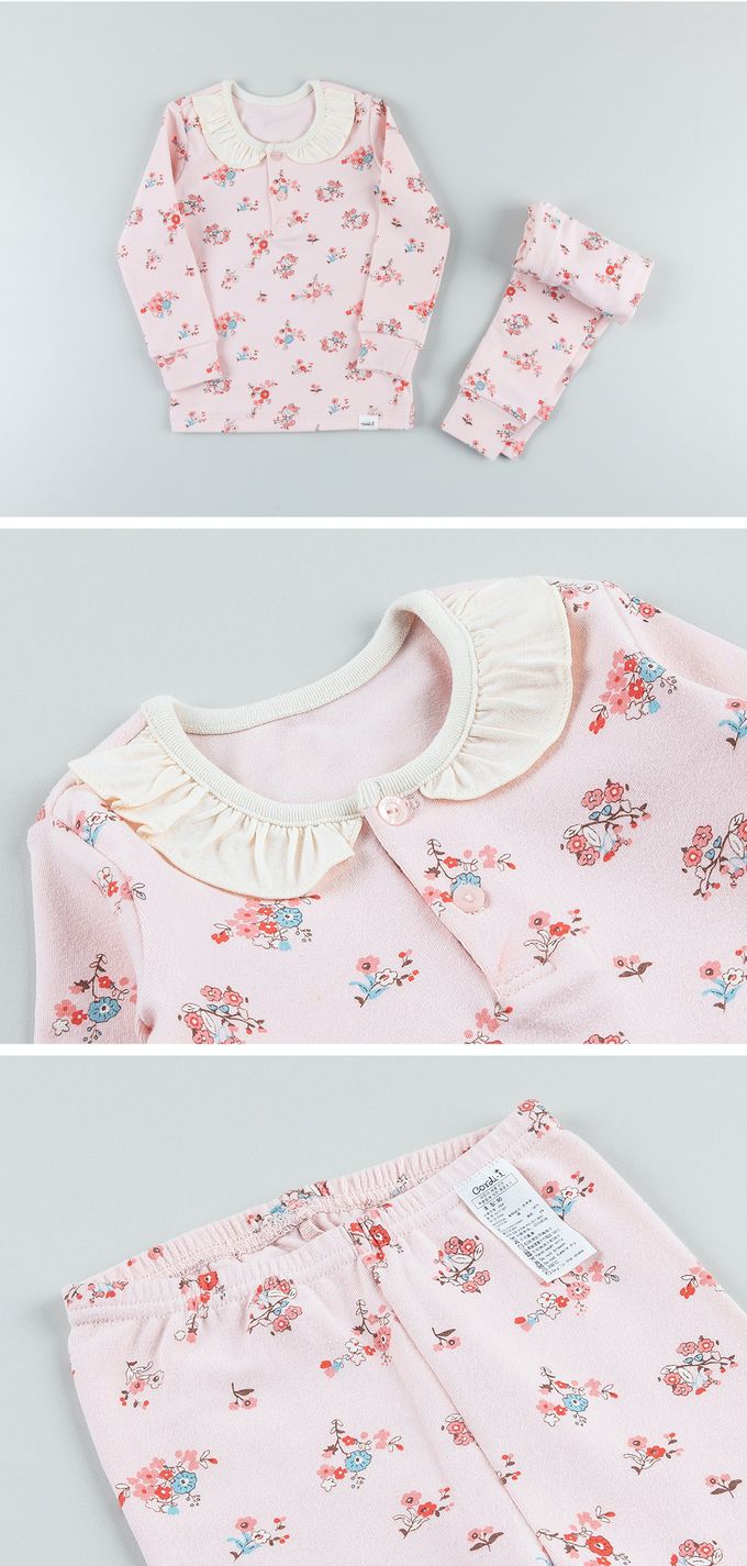 韓國 Cordi-i - 桃皮絨長袖家居服-小巧花束-淺粉