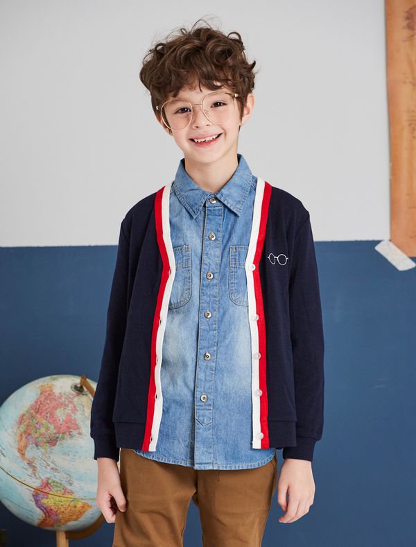 麗嬰房 Little moni - 學院風針織外套-深藍