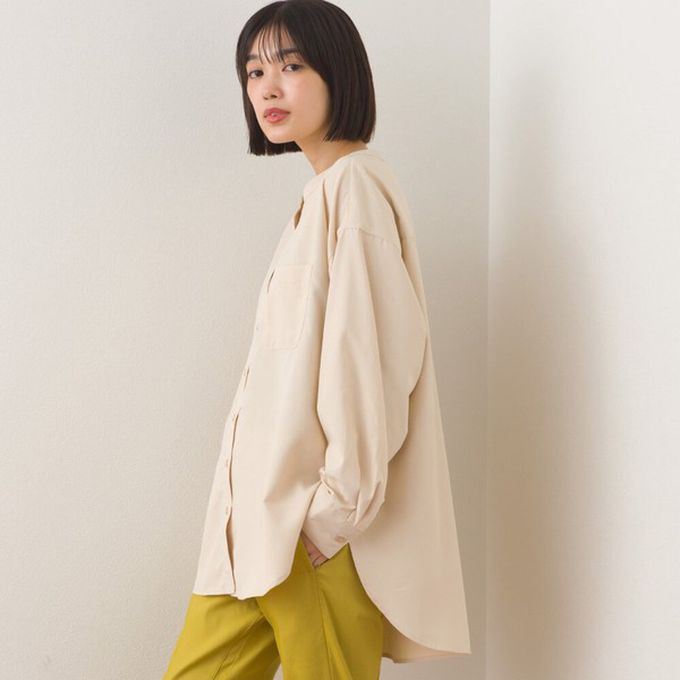 日本 OMNES - 柔滑科技棉 小立領長袖襯衫-黑