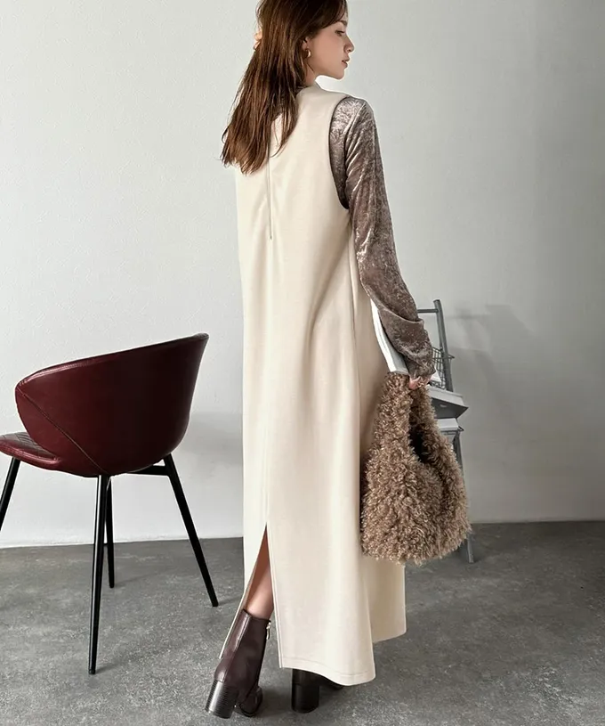 日本 Classical Elf - 前後2way率性拉鍊時尚背心裙-淺杏