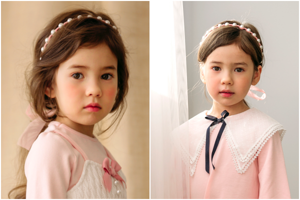 韓國 Merry Kate - 珍珠系緞帶髮帶-灰