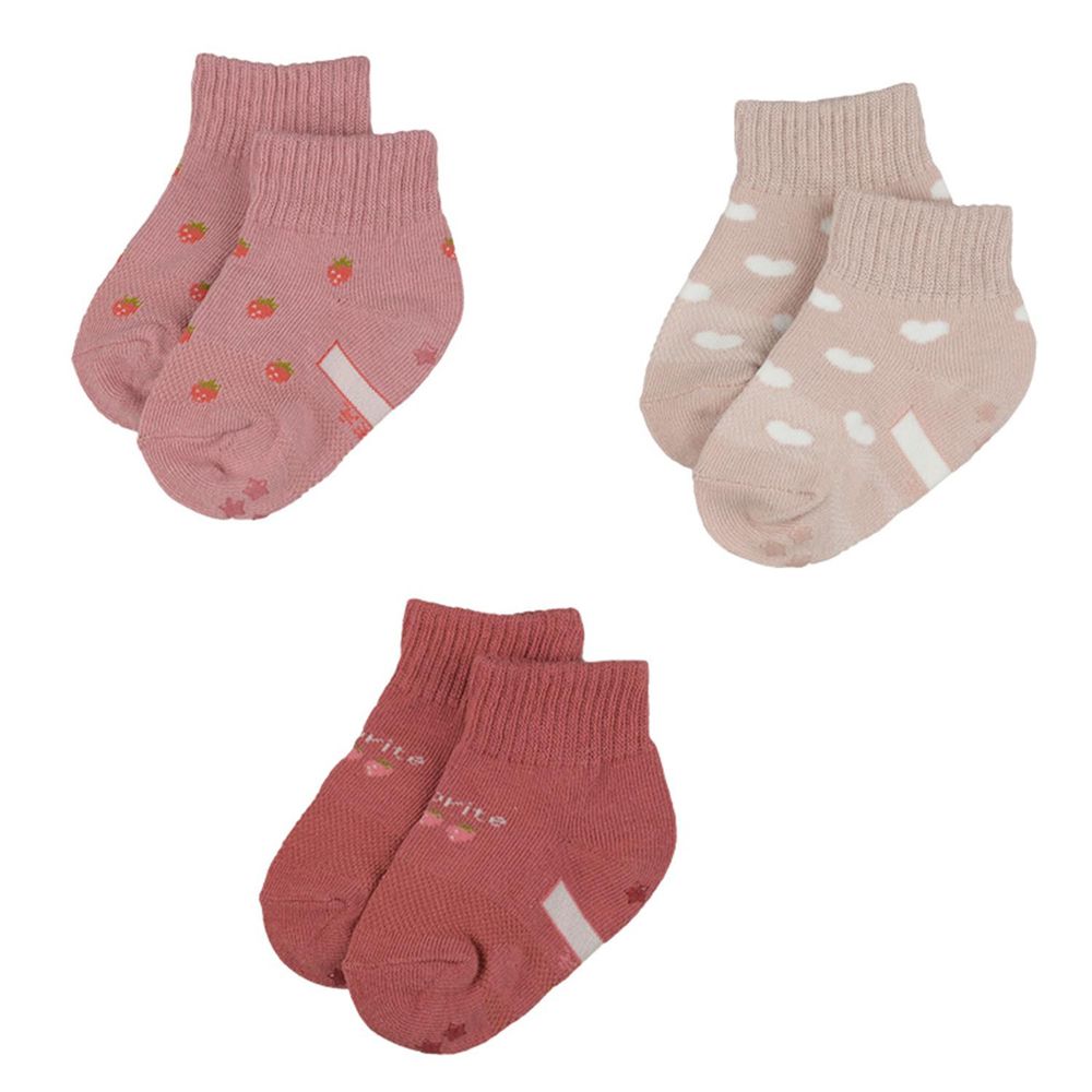 akachan honpo - 短襪3雙組-草莓-粉紅色