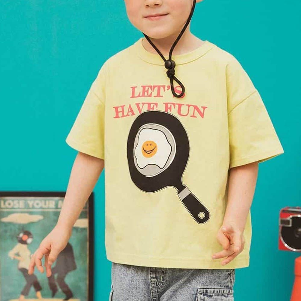 100%棉 微笑印花短袖-荷包蛋-檸檬黃