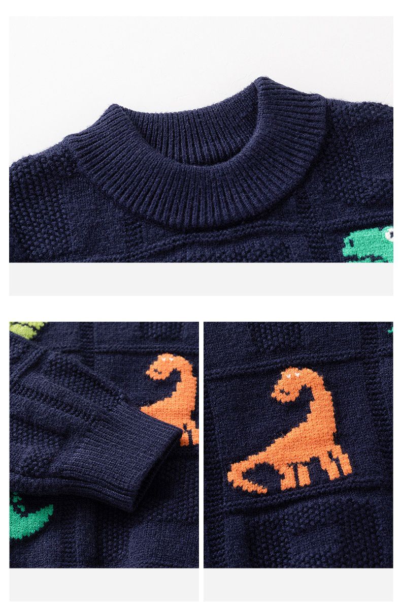 圓領保暖針織長袖上衣/毛衣-英文字恐龍-橘色