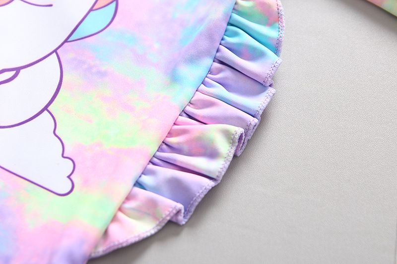 女寶防曬長袖連身泳裝套裝(附帽子)-萌萌獨角獸-紫色