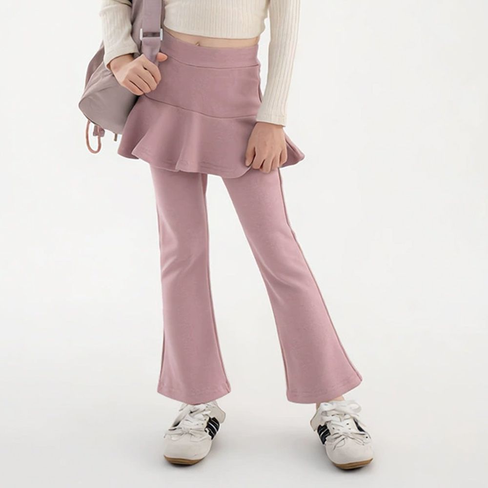 內搭喇叭褲裙-荷葉裙擺-粉色