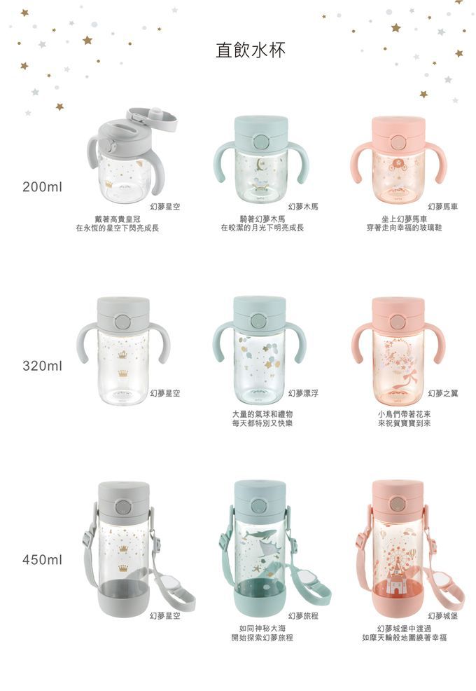 日本 Richell 利其爾 - 【獨賣】幻夢星空吸管直飲水杯套組-灰-320ml+直飲水杯 450mL-灰(贈酵素沐浴劑錠-10顆入+救援小隊8色大豆蠟筆)
