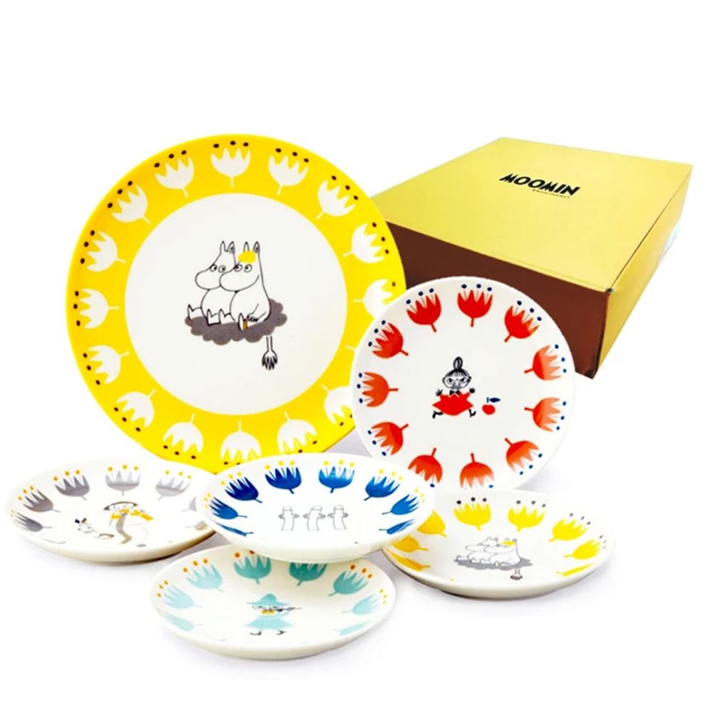 日本山加 yamaka - moomin 嚕嚕米彩繪陶瓷淺盤禮盒-MM1000-52-6入組