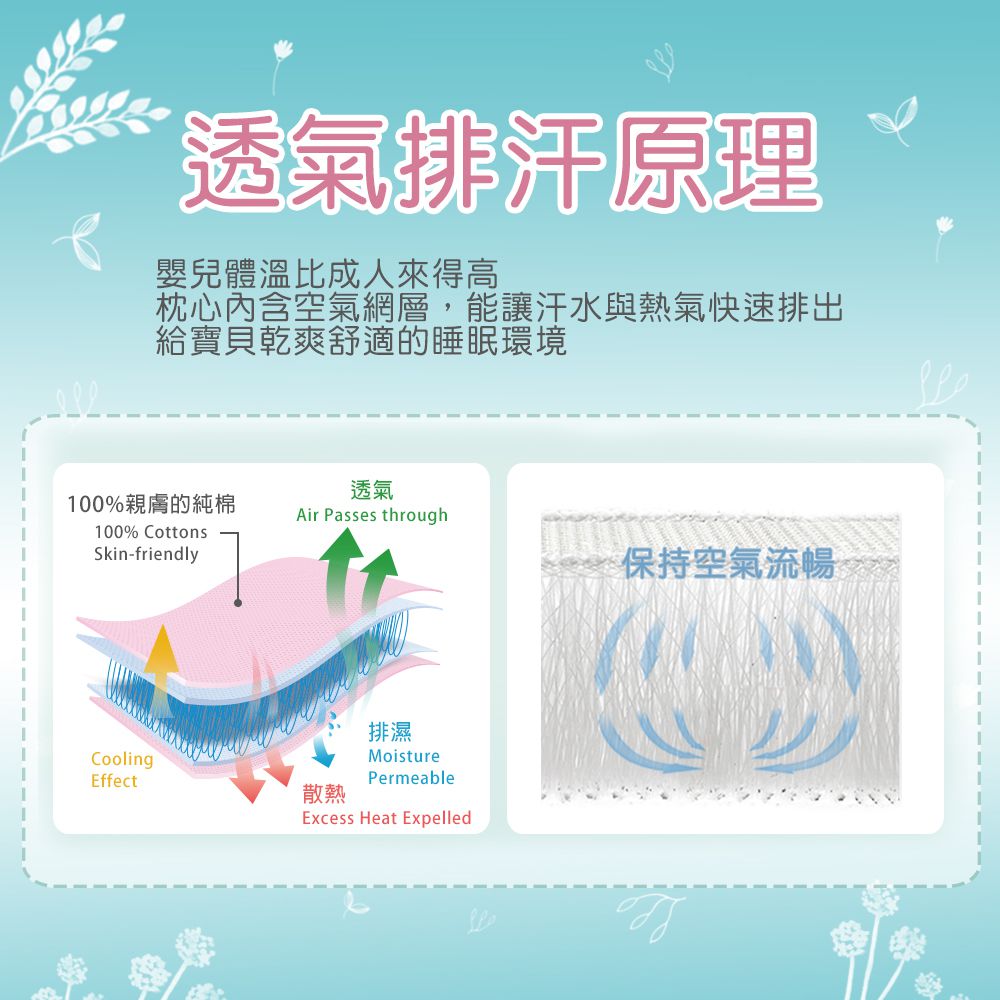 Fotex 芙特斯 - 3D蜂巢超透氣嬰幼兒水洗枕-附100%天然純棉藍色枕套 (26x36x高4.5cm)-L