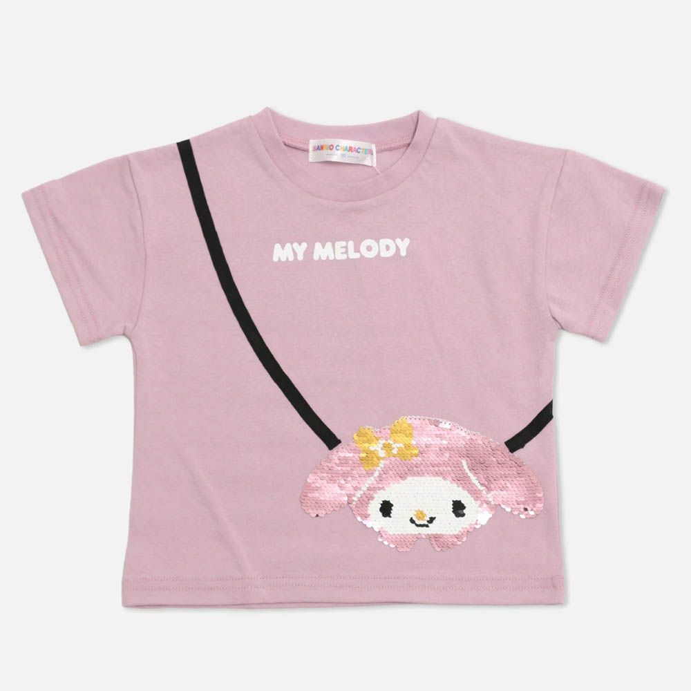 聯名款 100%純棉短袖上衣-卡通人物美樂蒂(亮片款)-粉紫