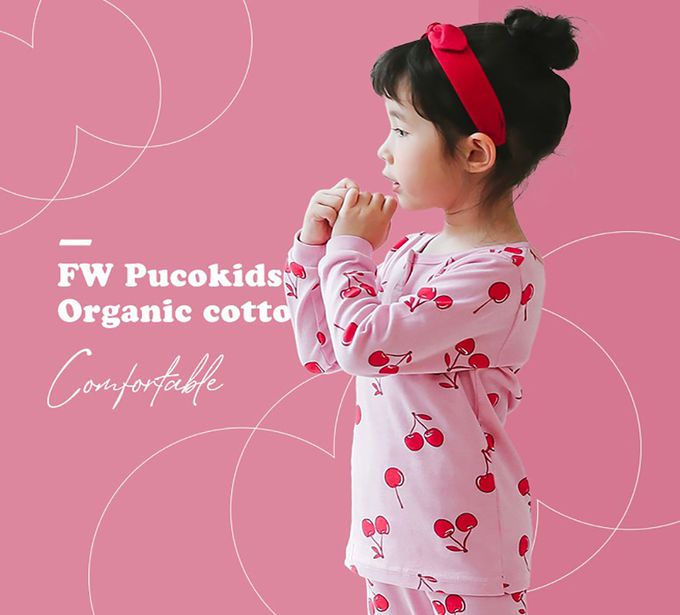 正韓 Puco - 超優質嬰幼兒/兒童長袖100% 有機純棉家居服/睡衣-甜蜜櫻桃