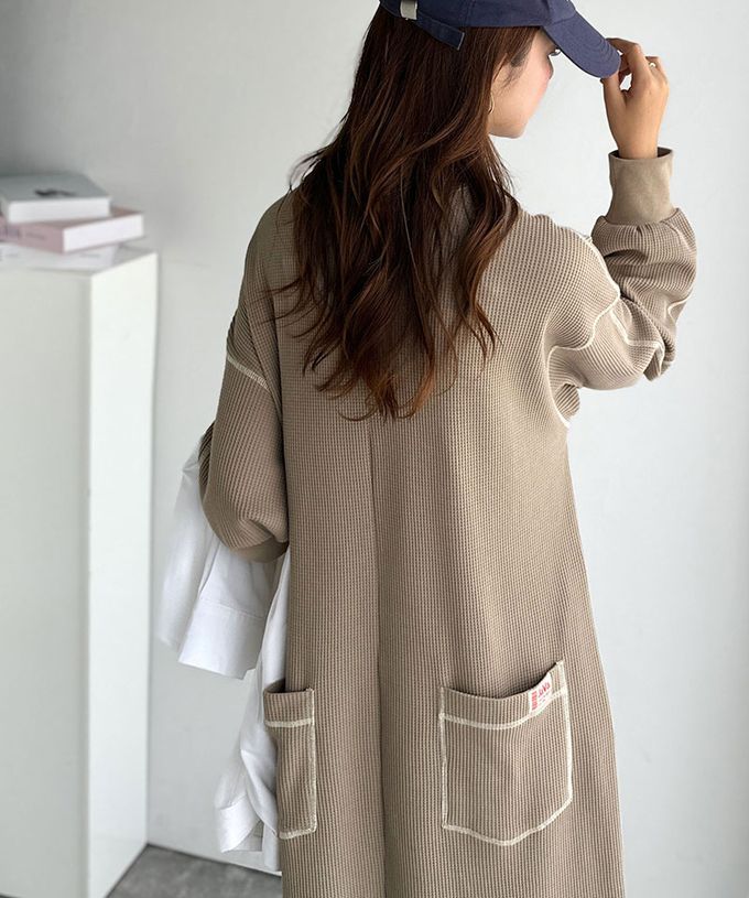 日本 Classical Elf - Java 俏麗縫線大口袋長袖洋裝-咖啡