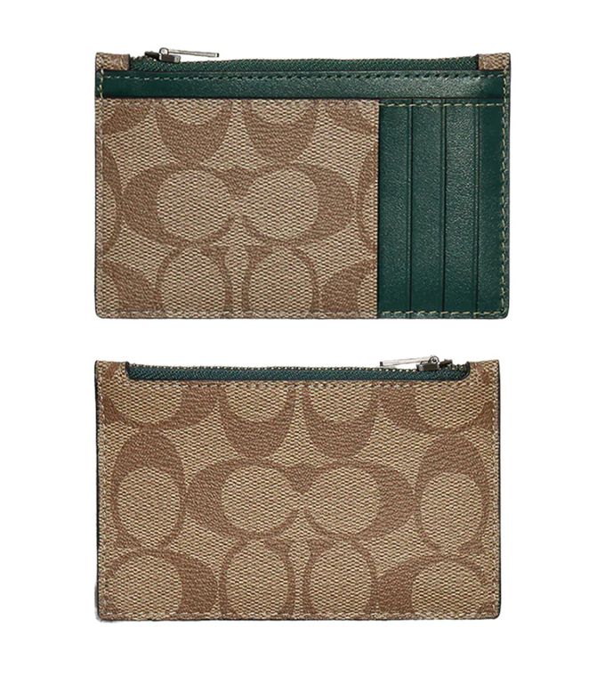 COACH - 滿版LOGO拉鍊零錢包 (卡其綠)