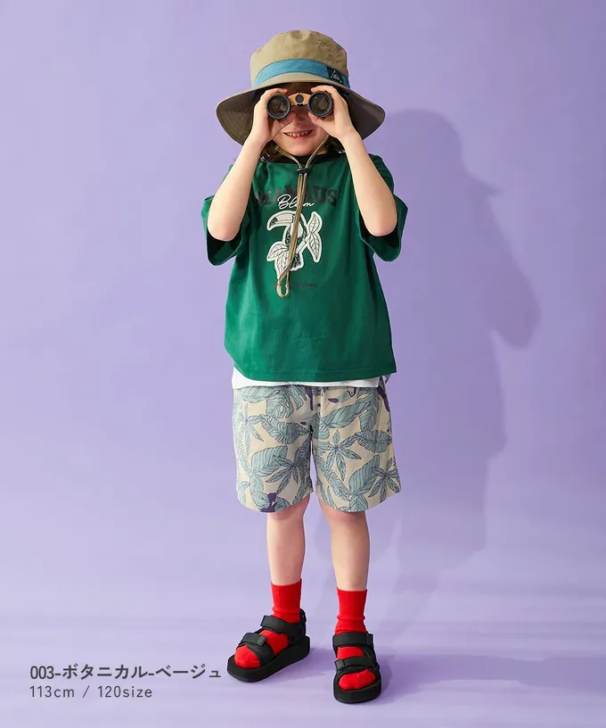 日本 devirock - 夏日印花純棉寬版短褲-BUZZ-灰藍