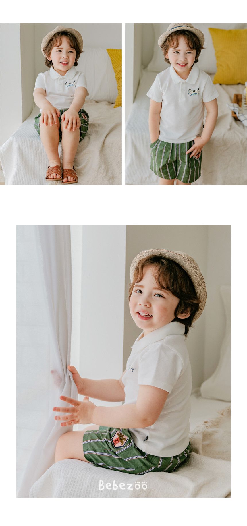 韓國 Bebezoo - 刺繡鳳梨條紋短褲