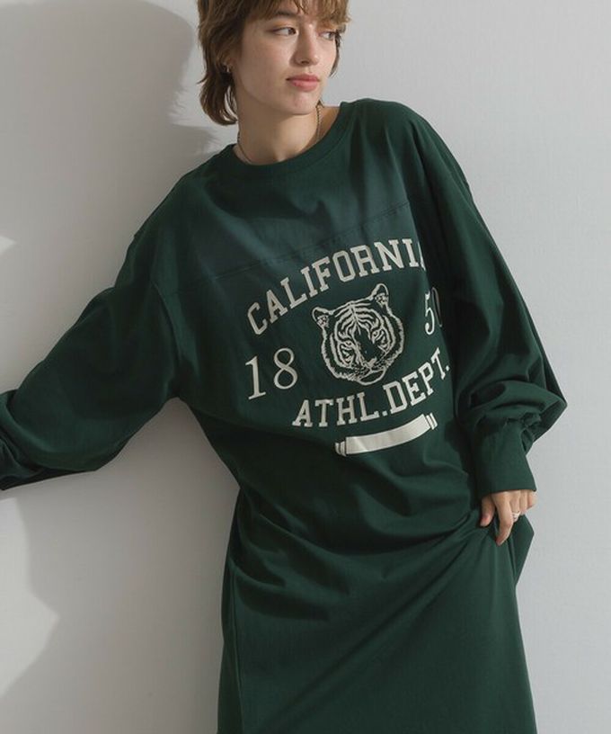 日本 Lupilien - 帥氣老虎印花側開叉長袖洋裝-象牙