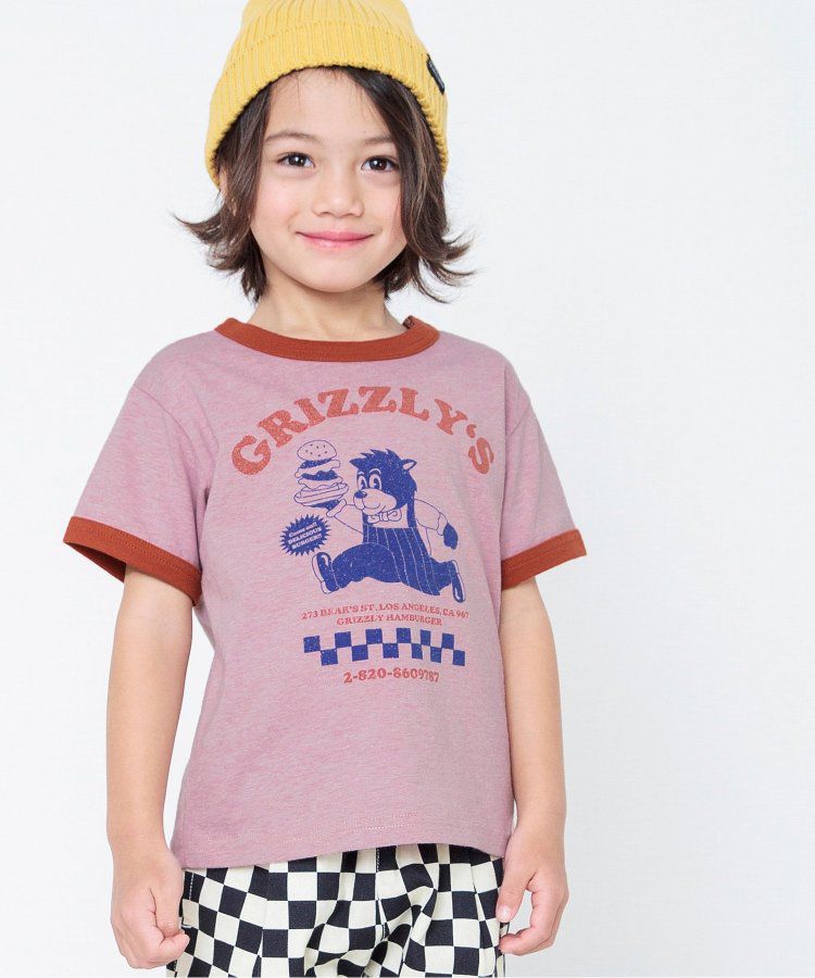 日本 BREEZE - 美式復古印花撞色邊短袖上衣-甜甜圈店-灰