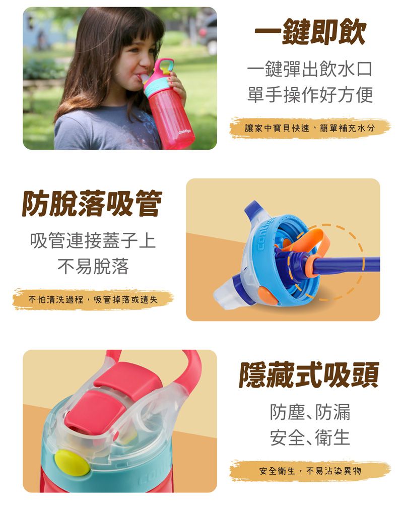 美國 Contigo - 兒童水壺吸管瓶-太空船-414cc+兒童瓶吸管117MM(4入)