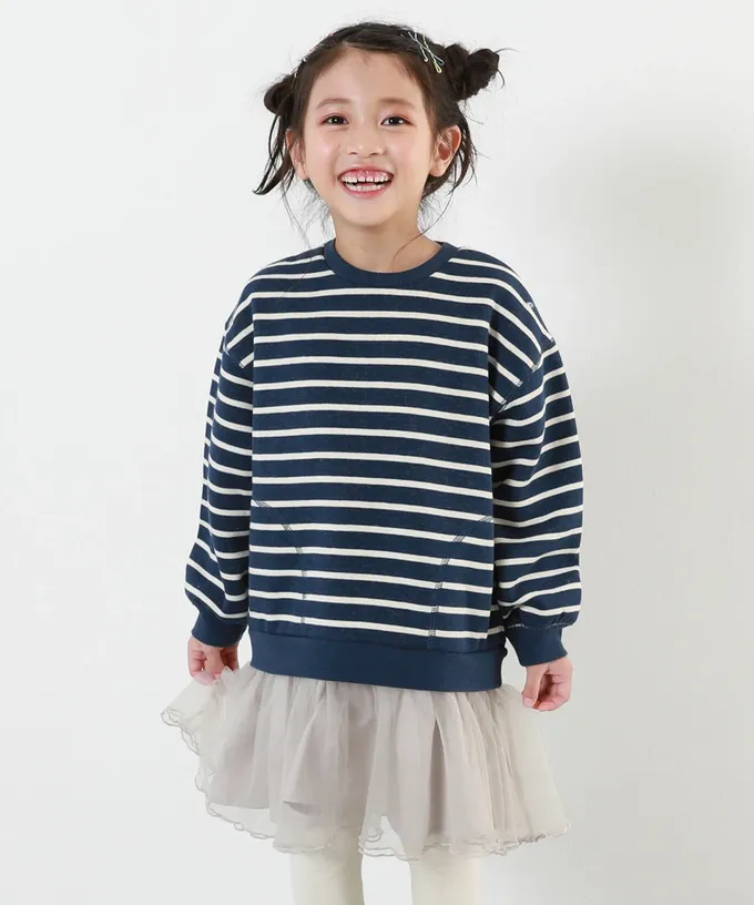 日本 devirock - 甜美裏毛雪紡拼接長袖洋裝-粉紫