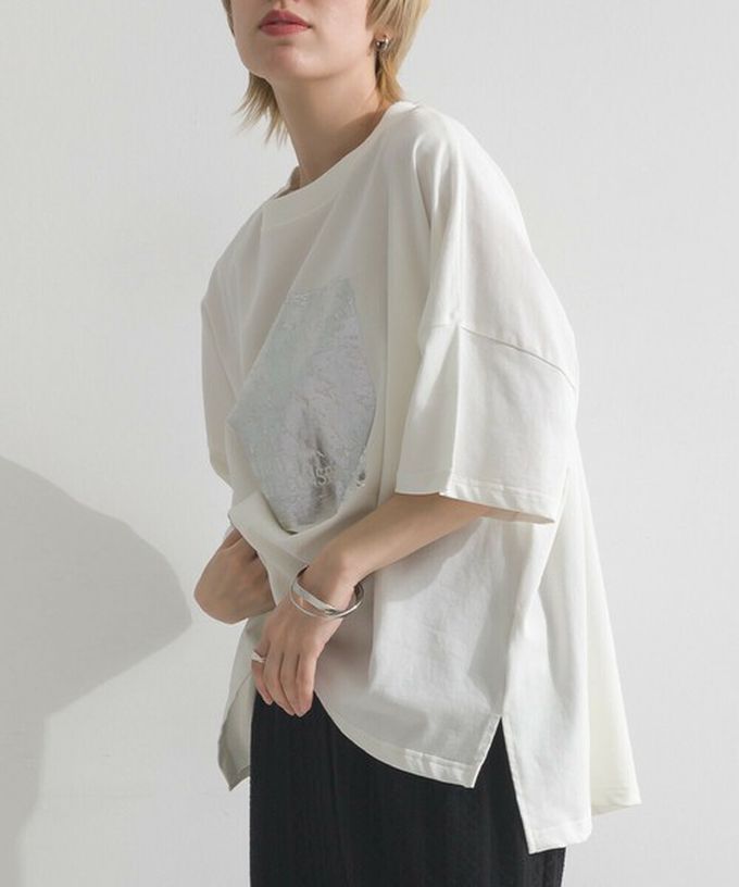 日本 le colis - 接觸冷感 金銀箔方塊印花T恤-黑