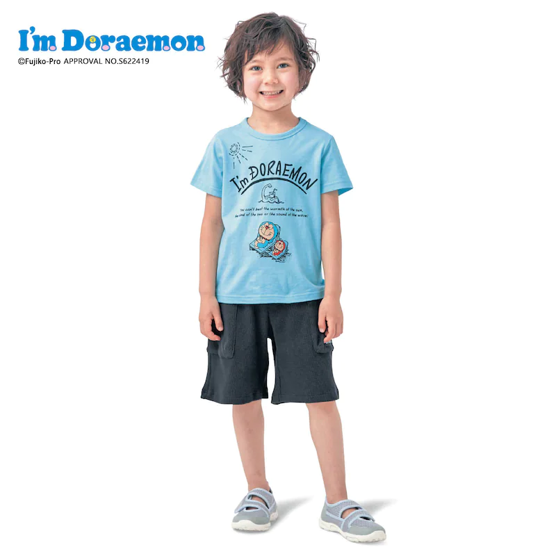 日本千趣會 - 哆拉A夢天竺棉短T-日光浴-水藍