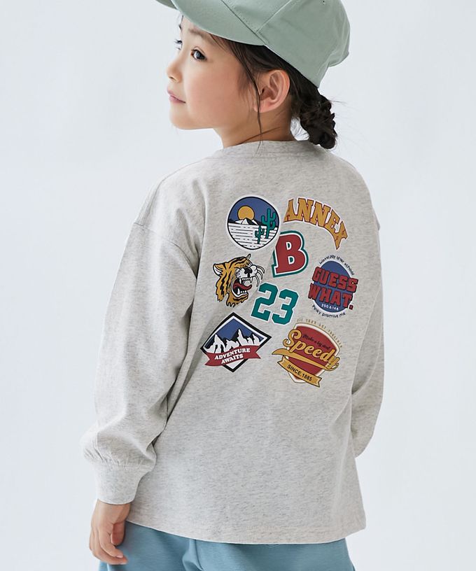 日本 devirock - 100%棉 定番印花寬版長袖上衣-CA-灰杏