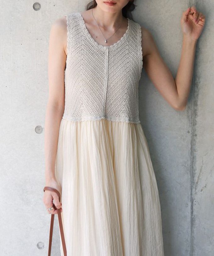 日本 Bab - 夏日氛圍鉤針縐紗背心裙-黑