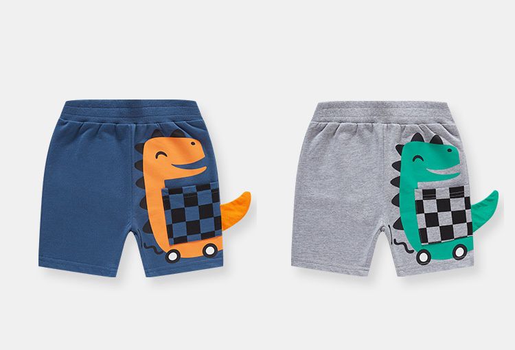 BE TOP - 純棉立體造型休閒短褲-恐龍車車-灰色