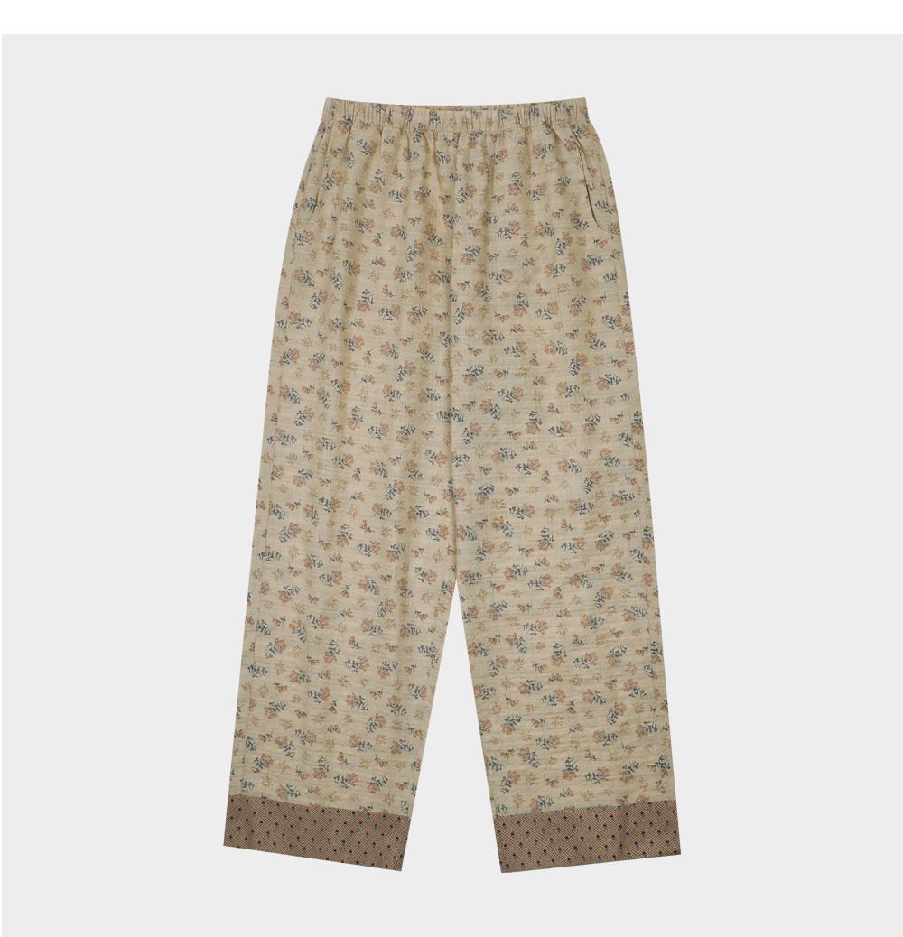 韓國 ULLALA - 圓點碎花長袖睡衣-(兩件式)-杏 (FREE)