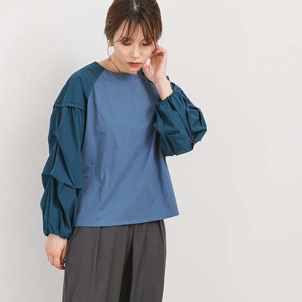 日本 ihuu - 小巧思層次設計薄長袖上衣-深藍
