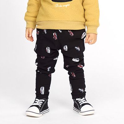 日本 ZOOLAND - 裏起毛 超彈力舒適長褲-車車-黑