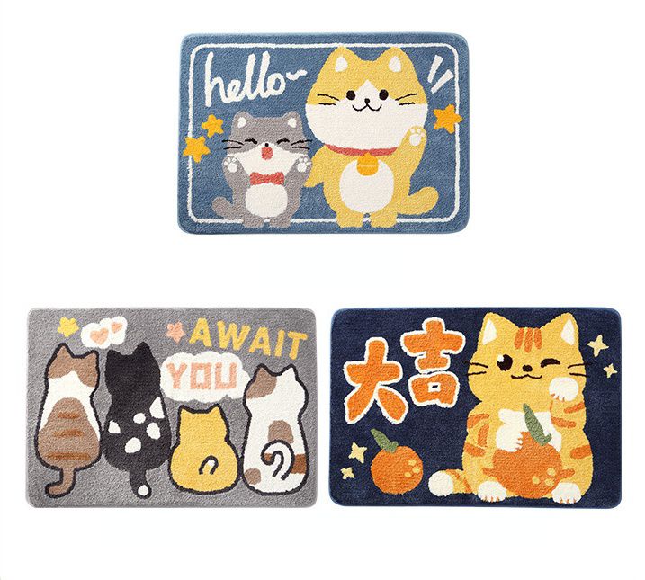 快速吸水植絨浴室腳踏墊-可愛貓貓-米白 (45x65cm)