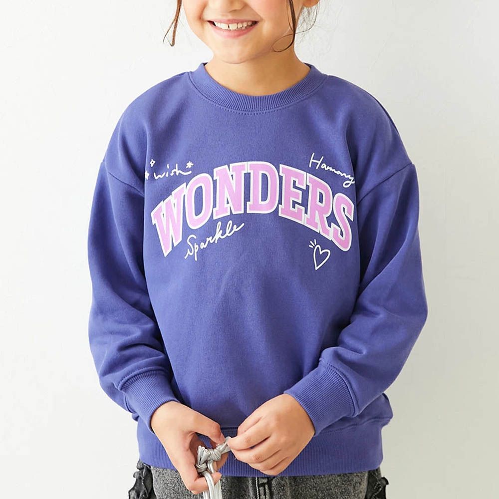 熱銷定番 女孩印花縮口長袖上衣-WONDERS-紫