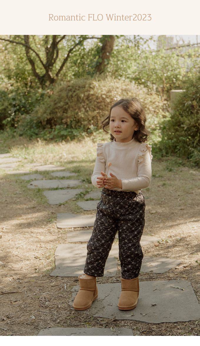 韓國 Puellaflo - 冬日溫暖印花絎縫長褲-黑