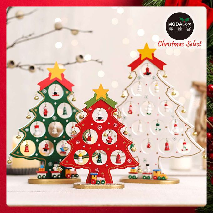 MODACore 摩達客 - 繽紛耶誕創意DIY小吊飾木質聖誕樹組（紅色款）-聖誕禮物擺飾