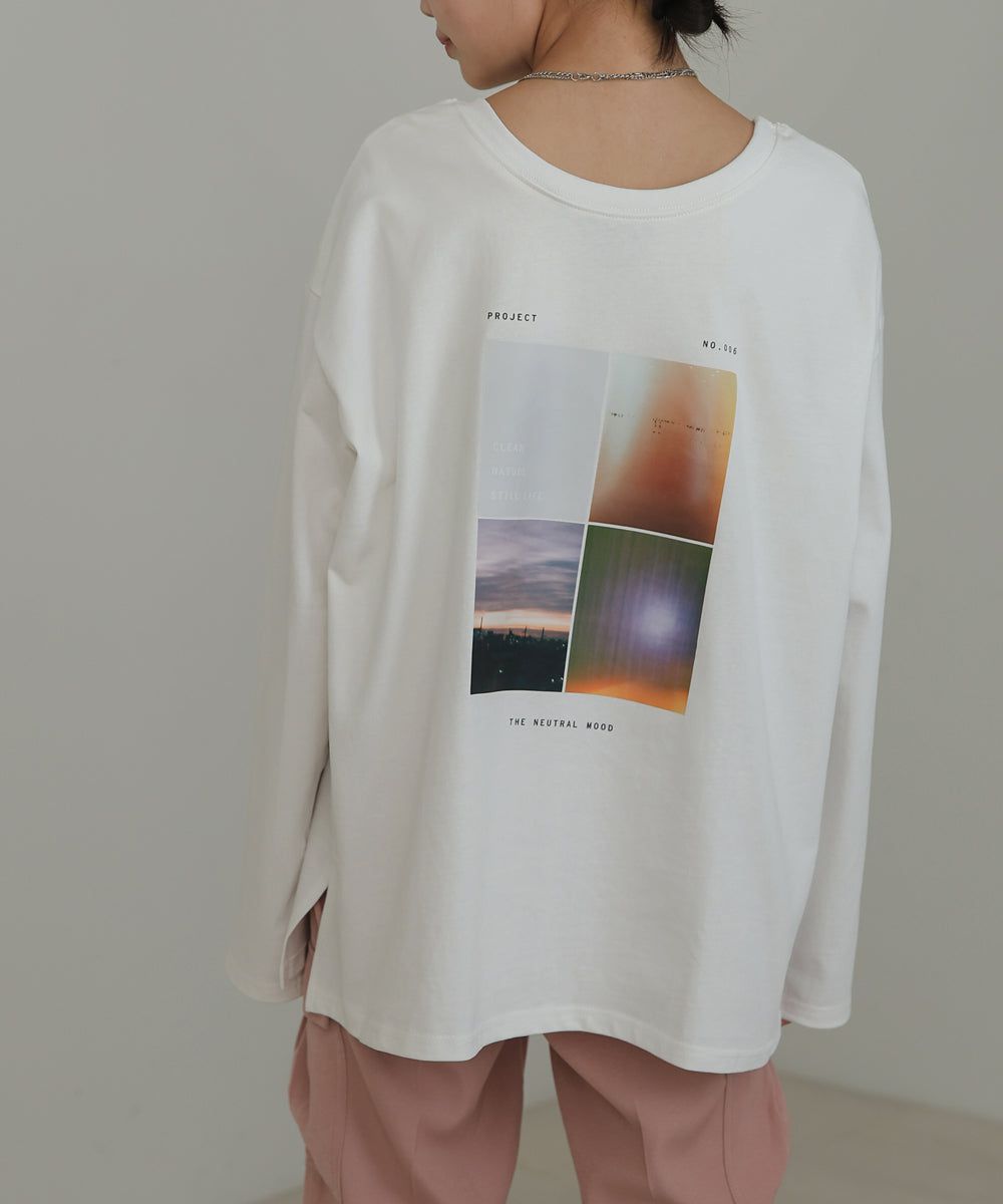 日本 Bab - 100%棉 寬鬆落肩印花長T-深灰