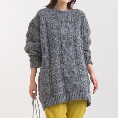 日本 OMNES - 季節感麻花編蓬鬆感針織上衣-深灰